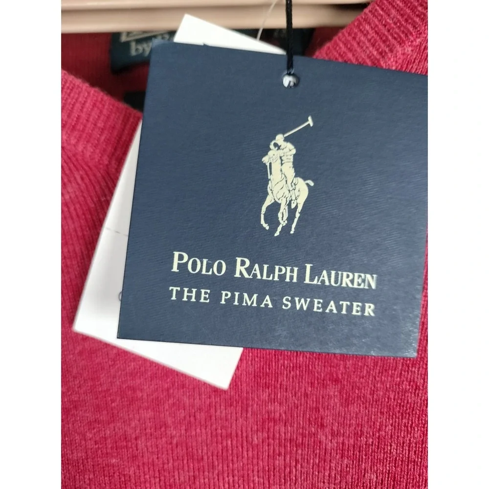 NWT Polo Ralph Lauren Men's V-Neck Sweater 100% Pima Cotton Red Size XXL